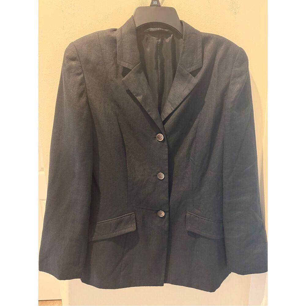 Laura Ashley Black Linen Tailored Women's Blazer Classic lined size 8